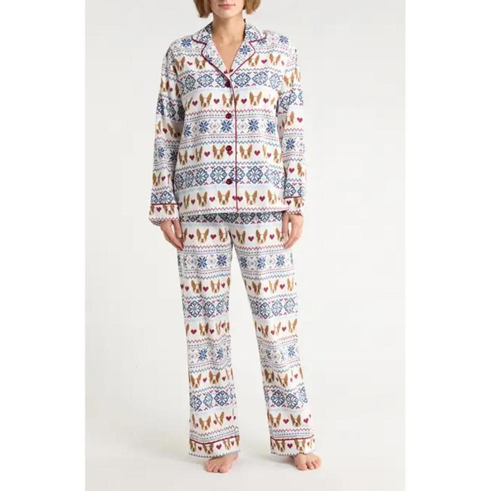 NWT! PJ Salvage Lightweight Flannel Pajamas French Bulldog Pattern Size Small